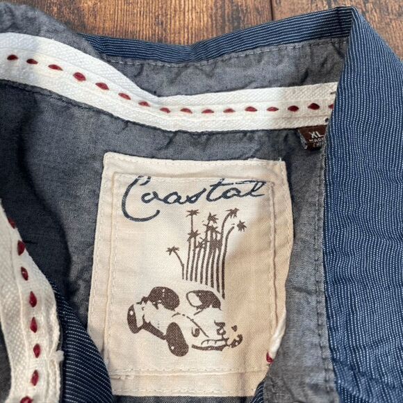 Coastal Mens Pearl Snap Shirt Size XL Blue Grey‎ Long Sleeve Pearl Snap - Picture 2 of 5